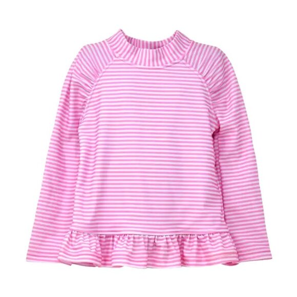 Kids UPF50+ Ruffle Rash Guard Swim Top for Girls - Pink - Picture 1 of 1